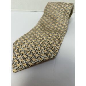 Hermes Interlocking H Yellow and Blue 100% Silk Tie #5147 HA 62 Inches Long